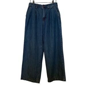 J Crew Wide Leg Pleated Denim Trouser Jeans Women Size 26 X 27 Medium Wash